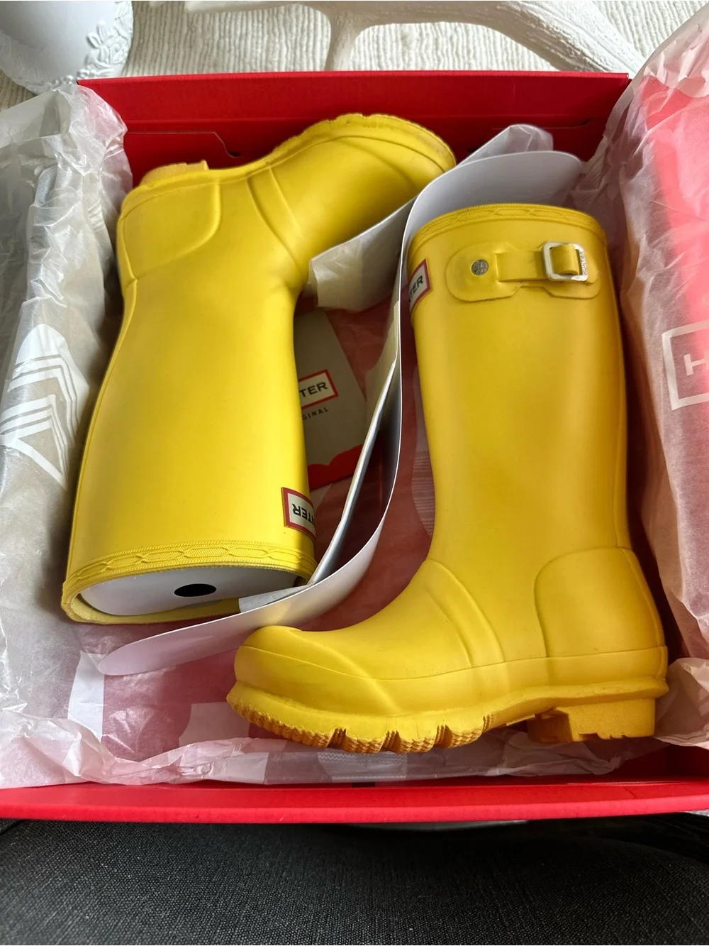 Hunter Bright Llightening Yellow Kids' Original Rain Boots 12 Boys 13 Girls.